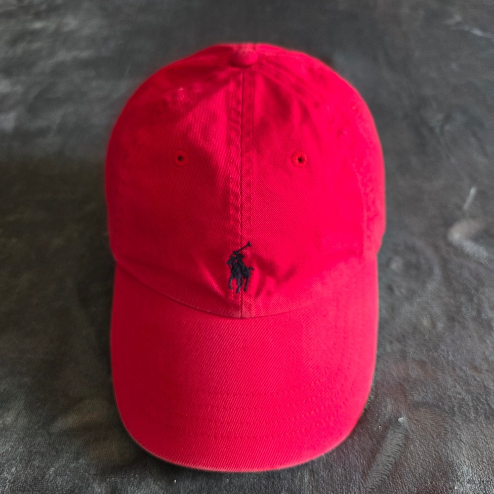 Polo Ralph Lauren Mens Red Cotton Chino Baseball Cap Navy Blue Pony Logo Hat